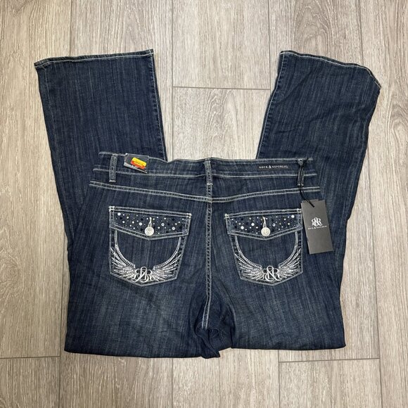Rock & Republic Jeans Womens 13W  M  Dark Wash BOOTCUT  Bling WINGS - Picture 1 of 11